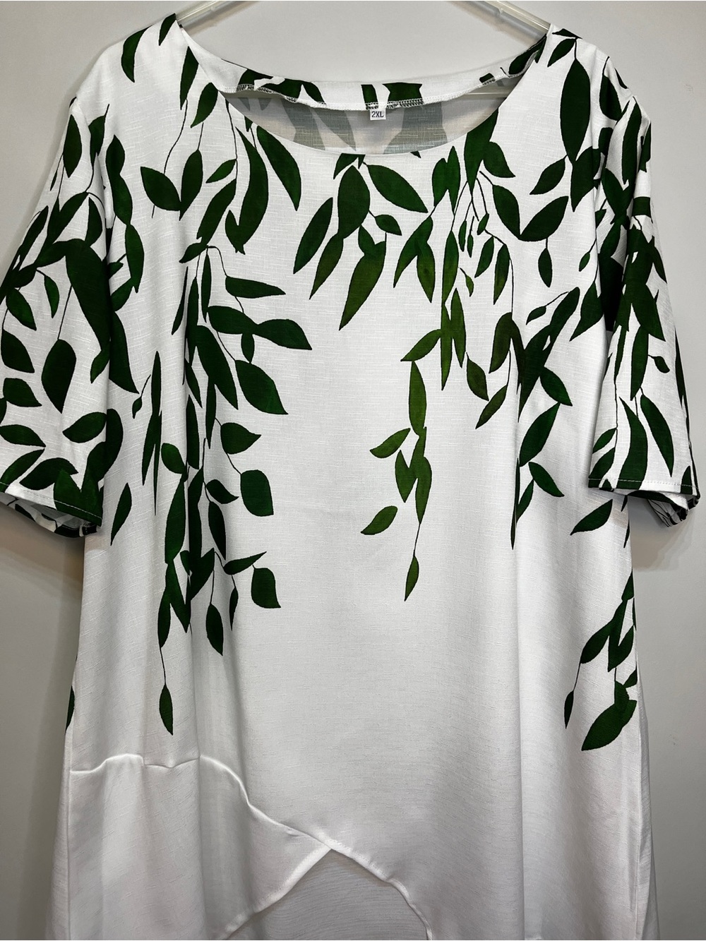 Summer White Tunic Top with Green Leaf Print - Picture 10 of 11
